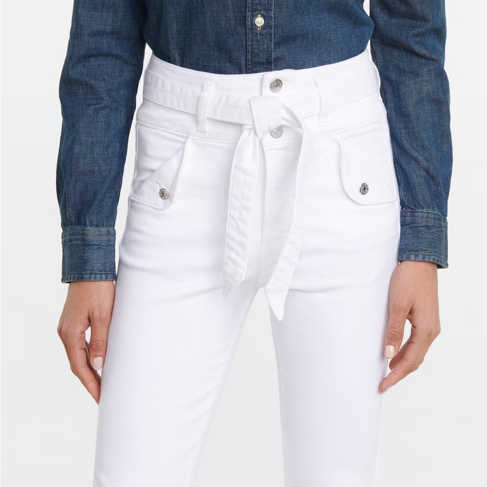 Veronica Beard High-Rise White Jeans with Tie Detail
